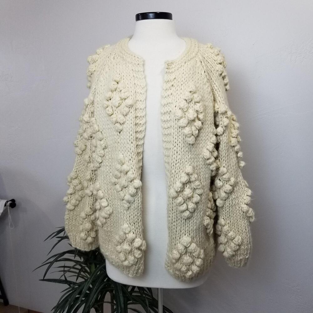 ModCloth Cardigan Sweater Womens XL Cream Popcorn Chunky Knit Open Front Cozy